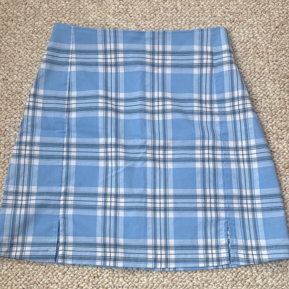 Brandy Melville Light Blue Plaid A-Line Skirt